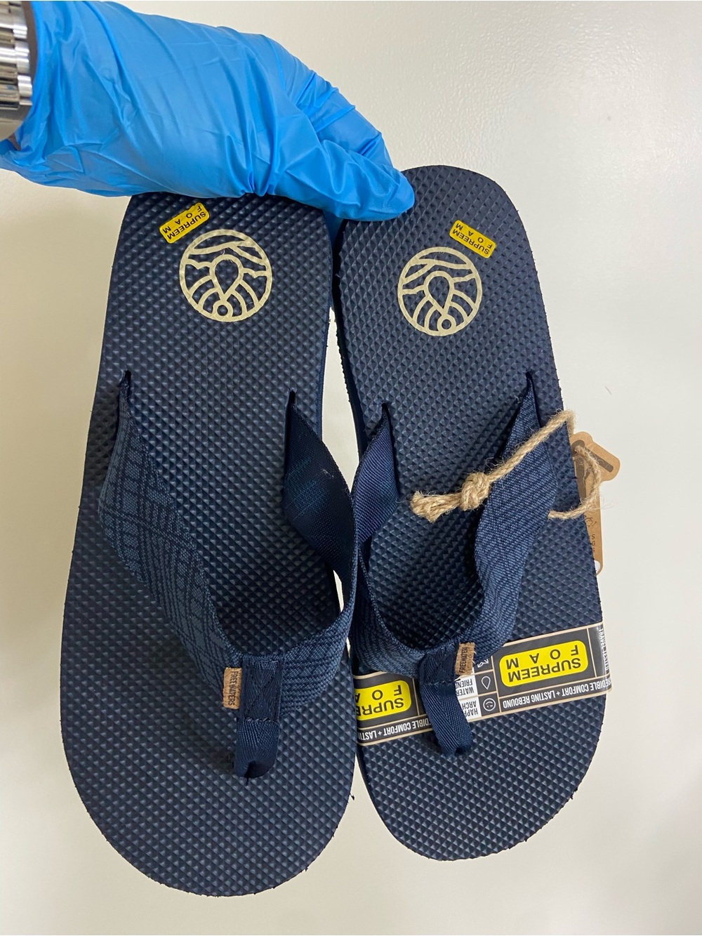 Men's Navy Foam Flip Flops with Textured Strap